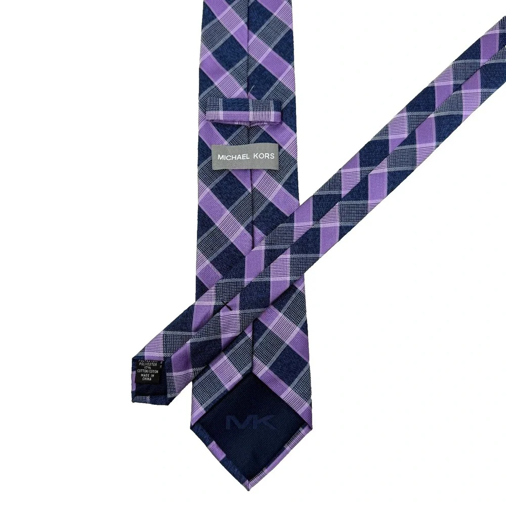 Michael Kors Plaid Silk Tie Purple‎ Blue Gray Classic Mens 57.5x3